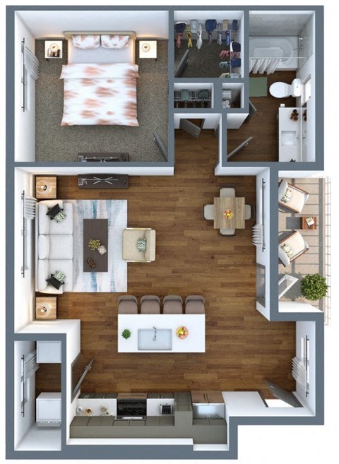 a 3d drawing of the floor plan of a one bedroom at Elevation San Tan, Arizona